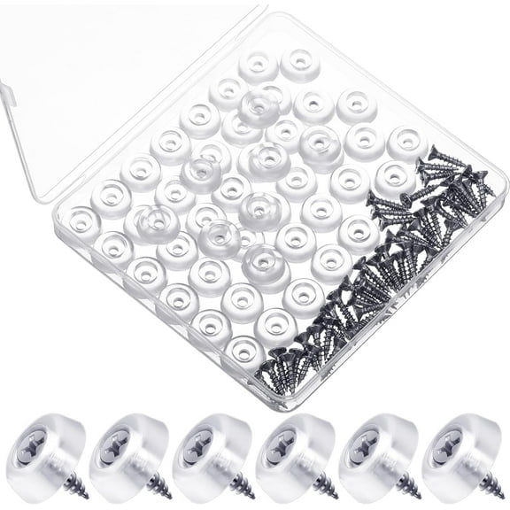 BlinkLLX 50 Pcs Cabinet Bumpers Clear Rubber Door Stops with Screws Sound Dampening Kitchen Cabinet Dots Pads for Drawers, Door, Wall Protection