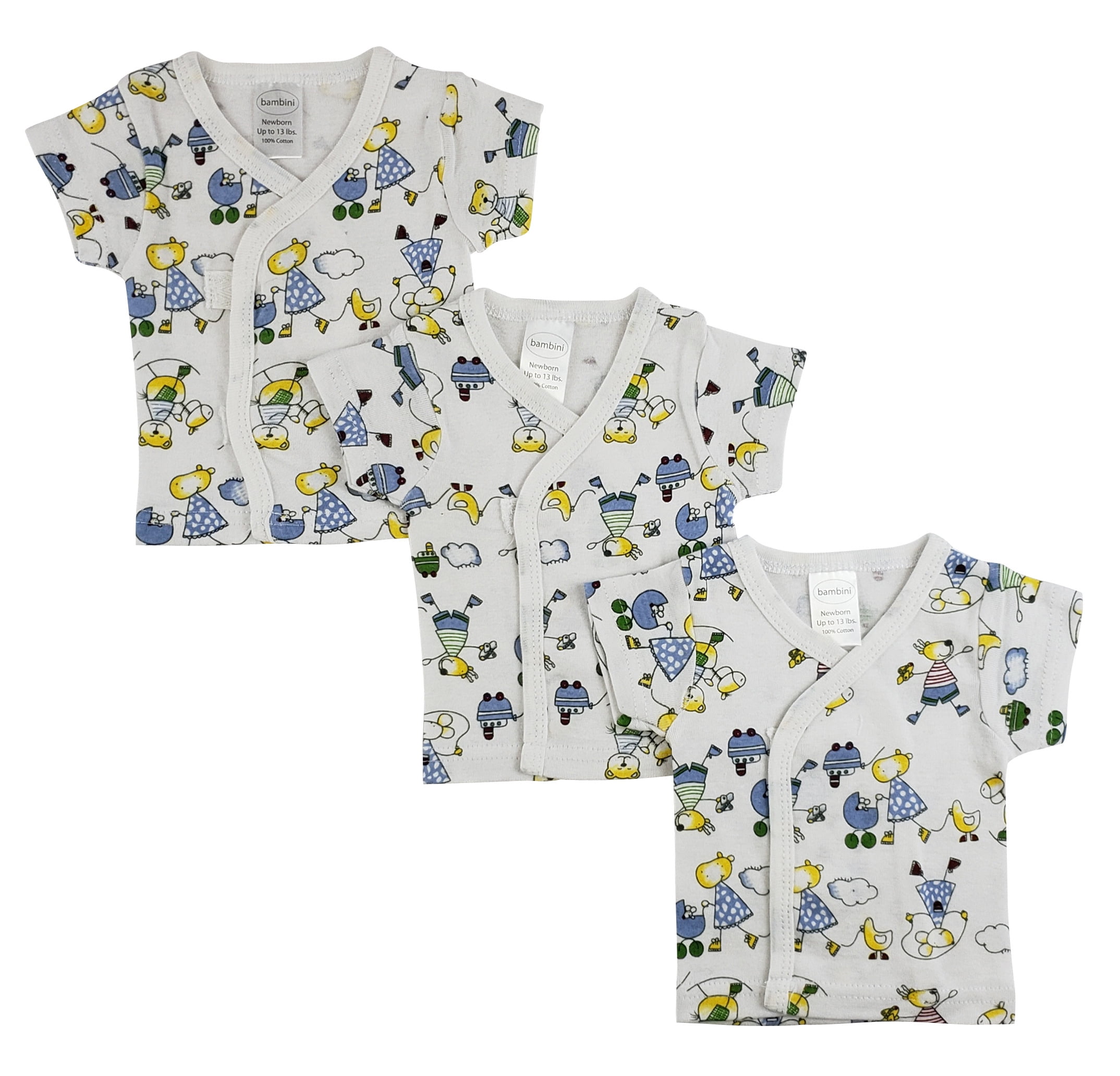 Bambini White Side Snap Short Sleeve Shirt 3 Pack 