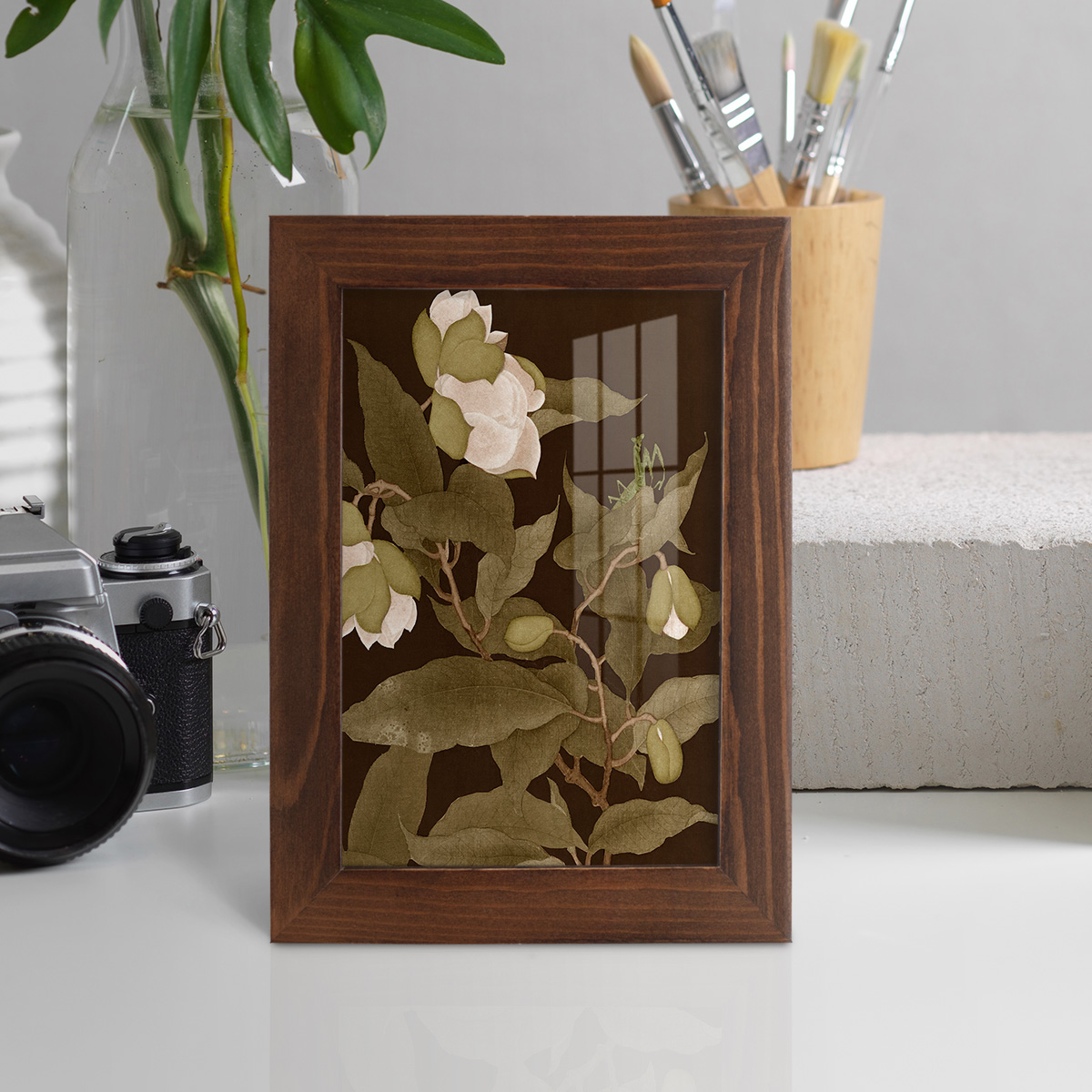 Asian Brocade I - Framed Print w/glass - Chestnut
