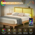 thumbnail image 3 of Bed Frame with Rattan Headboard and Adjustable Led Lights,  Wooden Support Legs, No Box Spring Needed, Noise-Free, Easy Assembly, 3 of 7