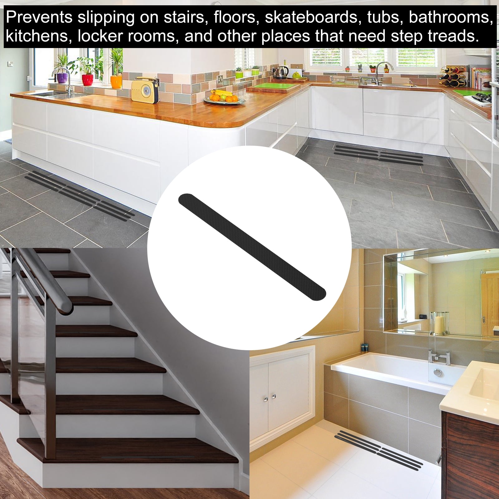 Unique Bargains Anti Slip Grip Tape Non-Slip Traction Strips Square for Stairs Black 7.9 x 0.8"