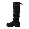 thumbnail image 6 of Womens Knee High Boots Slouchy Suede Lace up Tall Riding Boots Lug Sole Chunky Heel Round Toe Over the Knee Boots Black 9.5, 6 of 7
