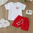 thumbnail image 2 of Zanarzt Summer Baby Boy Clothes Toddler Baby Boy 4th of July Clothes Star Stripe Print Short Sleeve Shirt Shorts Set Memorial Day Outfit White,12-18 Months, 2 of 6