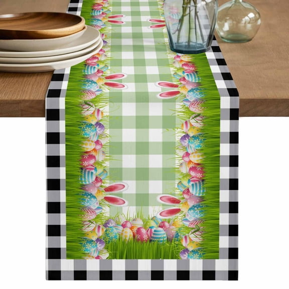 Table Runner 70 Inches Long for Kitchen Dining, Happy Easter Dresser Scarf Farmhouse, Dining Table Decorations for Wedding/Parties, Spring Bunny Ears Eggs Buffalo Checkered 13 x 70 In