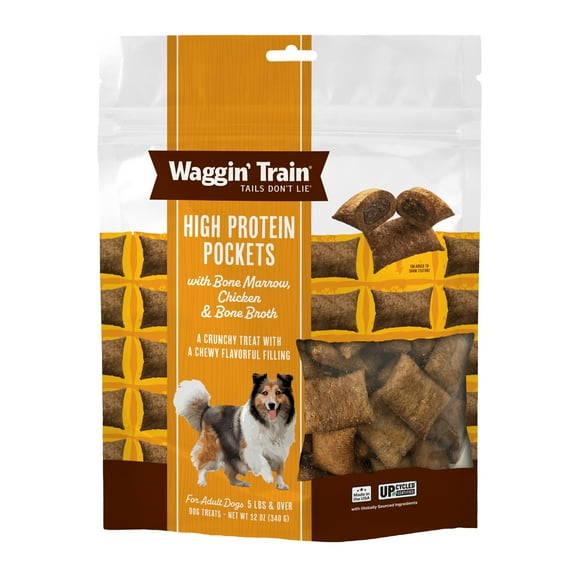 Waggin' Train High Protein Pockets with Bone Marrow, Chicken & Bone Broth, Dog Treats, 12 oz Bag