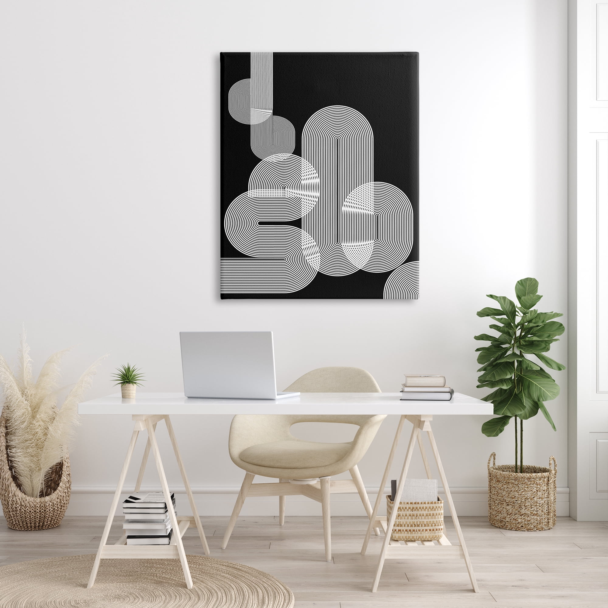 Stupell Industries Abstract Graphic Black Shapes Industrial Line Pattern, 36 x 48, Design by Sisa Jasper