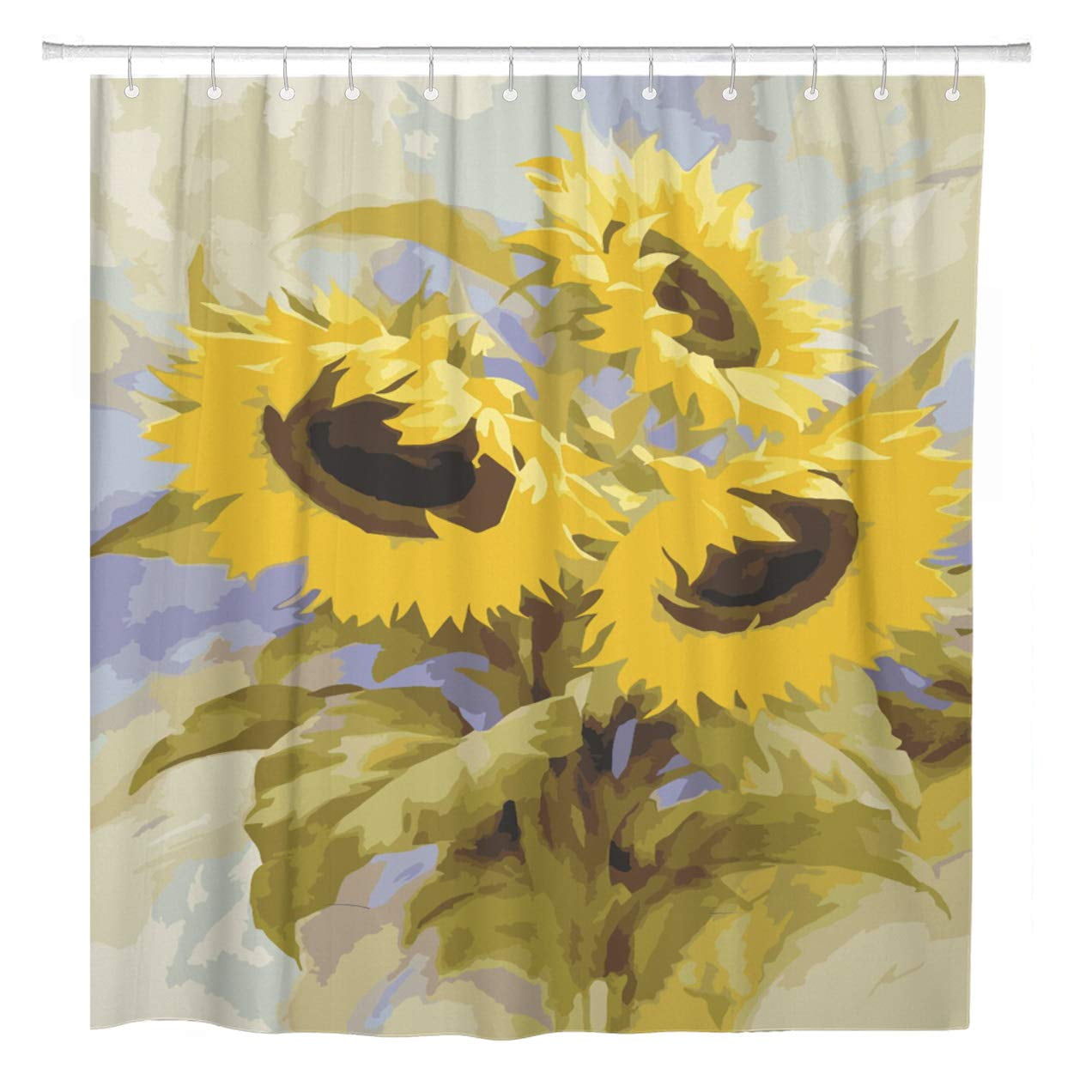 CYNLON Fresh Watercolor Sunflower Bathroom Decor Bath Shower Curtain 60x72 inch