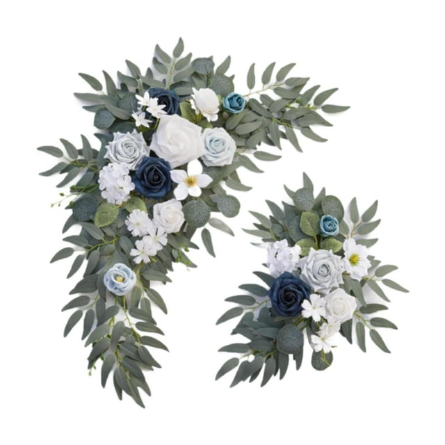 Arco de boda con flores, flores de seda, arreglo floral, guirnalda floral artificial Blanco Azul