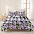 thumbnail image 3 of Twin XL Quilt Set 68''x98'', Lavender Floral Lightweight Bedspread Coverlet Set with 2 Pillow Shams, Purple Flowers Butterfly Black Gray Plaid Breathable All Season Quilt Bedding for Dorm/Guest Room, 3 of 9
