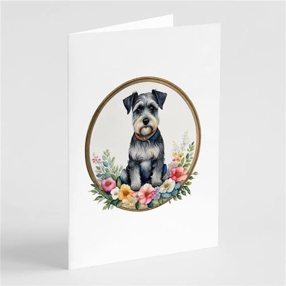 Schnauzer and Flowers Greeting Cards and Envelopes Pack of 8 7 in x 5 in