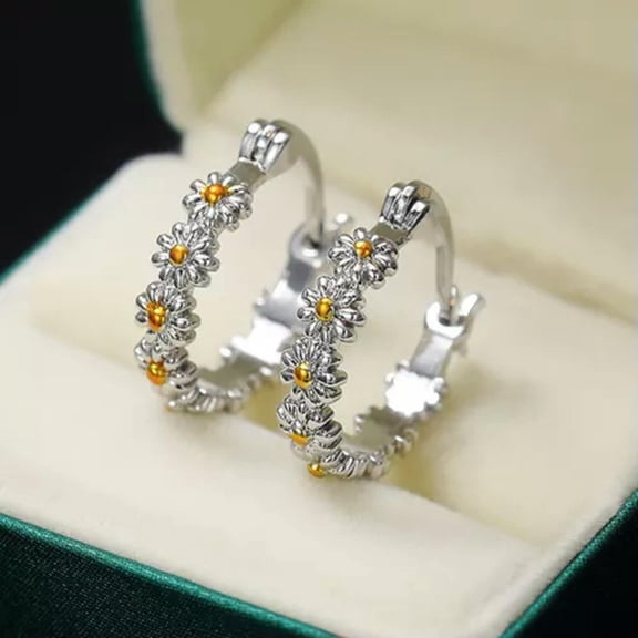 EOEMY Fashion 925 Silver Daisy Flower Stud Earrings Drop Dangle Women Lovely Jewelry-Style 4