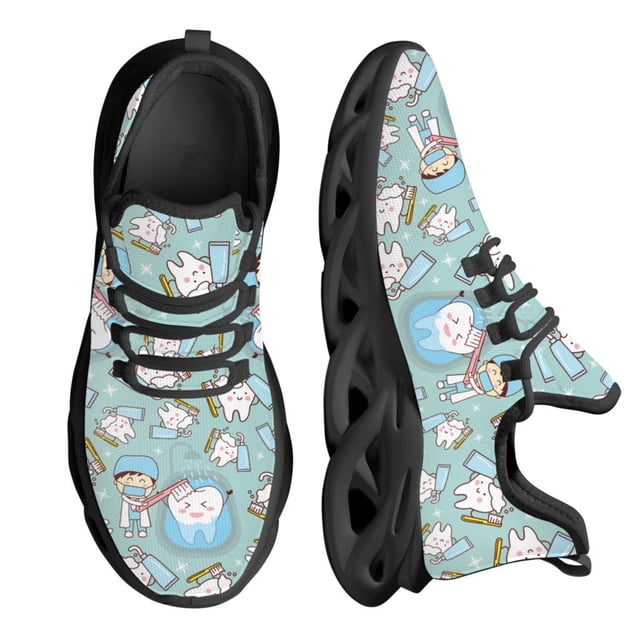 Zapatos planos informales blancos con diseño de diente de dentista para mujer, bonitos zapatos dentales con dibujos animados, zapatillas ligeras y transpirables para niñas
