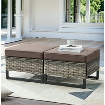 Gymojoy 2 Pieces Outdoor Ottoman, Patio All Weather Rattan Wicker Footstool Footrest Seat with Removable Cushion,Gray