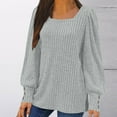 thumbnail image 2 of BiZtdJrK Womens Fall Winter Sweaters Casual Ribbed Knit Long Sleeve Shirts Loose Square Neck Dressy Pullover Blouse Teen Girls Clothes, Gray, M, 2 of 7