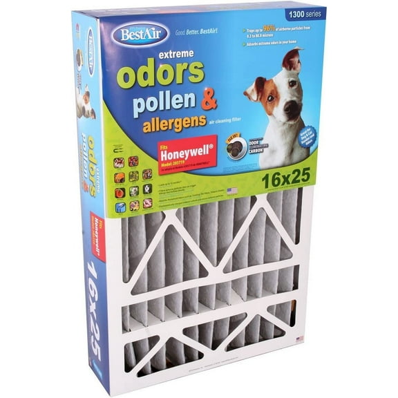 BestAir, 16" x 25" x 4" Air Cleaning Furnace Filter, MERV 11, Carbon Infused to Neutralize Odor, For Honeywell Models, 1 Count Pack of 1