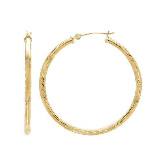 Brilliance Fine Jewelry 10K Yellow Gold 2.3MM x 37MM Hollow Round Hoop Earrings