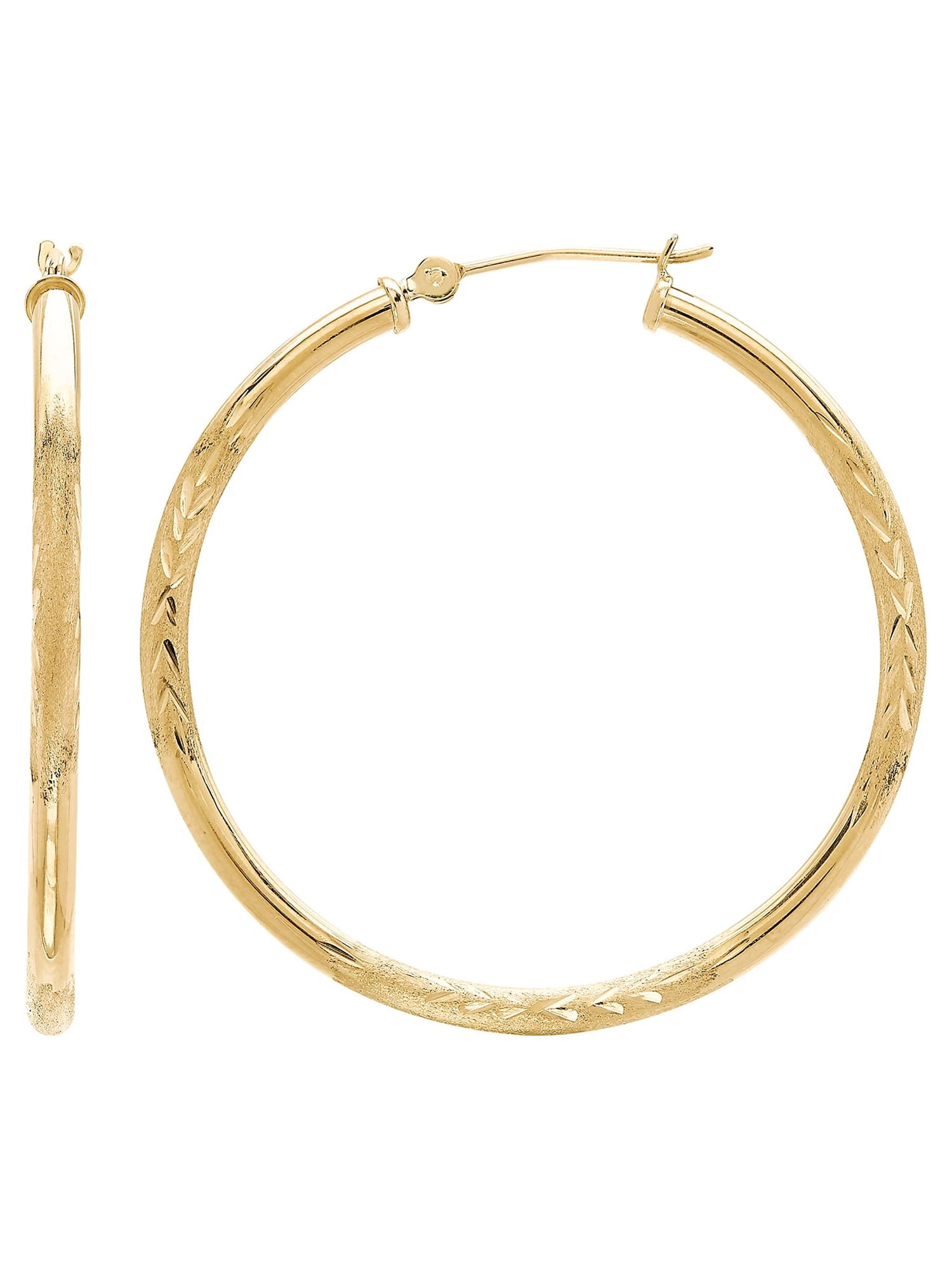 Brilliance Fine Jewelry 10K Yellow Gold 2.3MM x 37MM Hollow Round Hoop Earrings