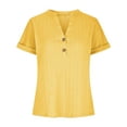thumbnail image 4 of YUGYXL Women's Textured Henley V Neck Tops Short Long Sleeve Blouses Button Down Fit Casual Office Fashion Yellow XXXL, 4 of 7