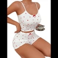 thumbnail image 4 of Conjunto de Pijama de 2 Piezas con Estampado Gráfico para Mujer, Pantalones Cortos y Top de Verano, Conjuntos de Estar por Casa Acanalados. Rojo L, 4 of 7