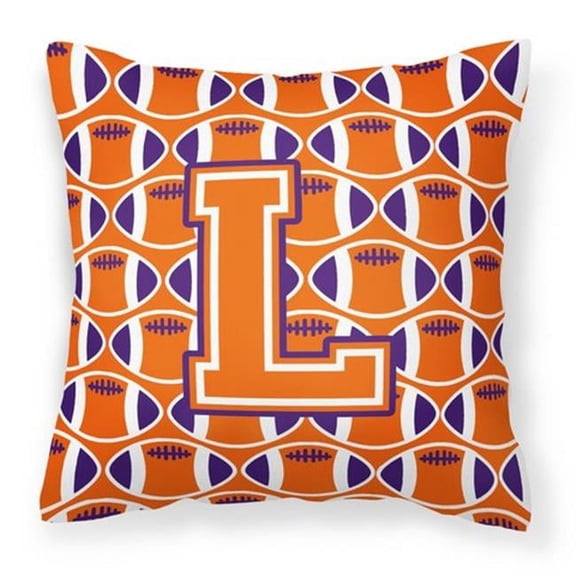 Carolines Treasures Letter L Football Orange - White & Regalia Fabric Decorative Pillow