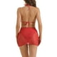 thumbnail image 3 of Conjuntos de bikini de tirantes con estampado de teñido anudado para mujer, traje de baño de 3 piezas, parte inferior triangular, falda de cobertura, traje de baño talla X-Large rojo, 3 of 5