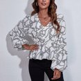 thumbnail image 2 of Womens Sexy Peplum Tops V Neck Lantern Long Sleeve Blouses Fashion Shirts Trendy Plaid Floral Print T Shirt Top, 2 of 5