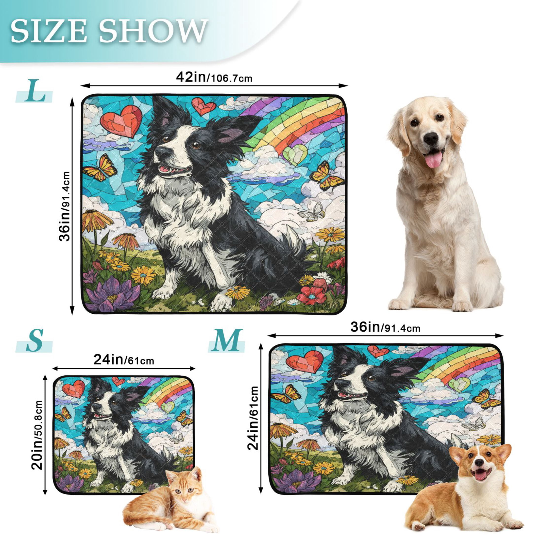 Qxltty Smiling Border Collie Cat litter Pads Pet Set of 2 Diaper Mats Center Anti-leakage Layer Absorbent Soft and Comfortable