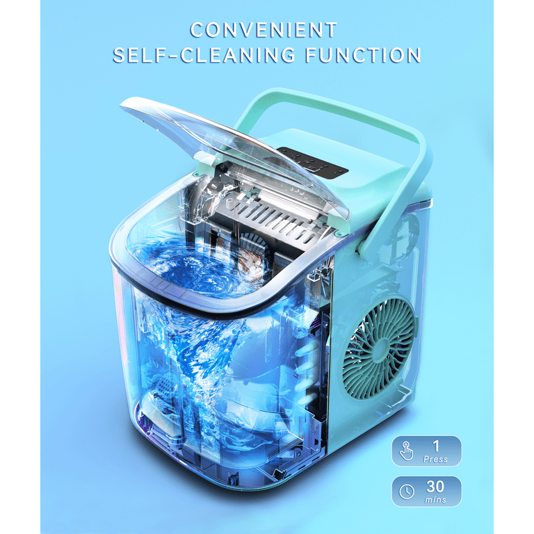 EcoZy Portable Ice Maker Countertop, 9 Cubes Ready in 6 Mins, 26 lbs in 24 Hours, Self-Cleaning Ice Maker Machine with Ice Bags/Standing Ice Scoop/Ice