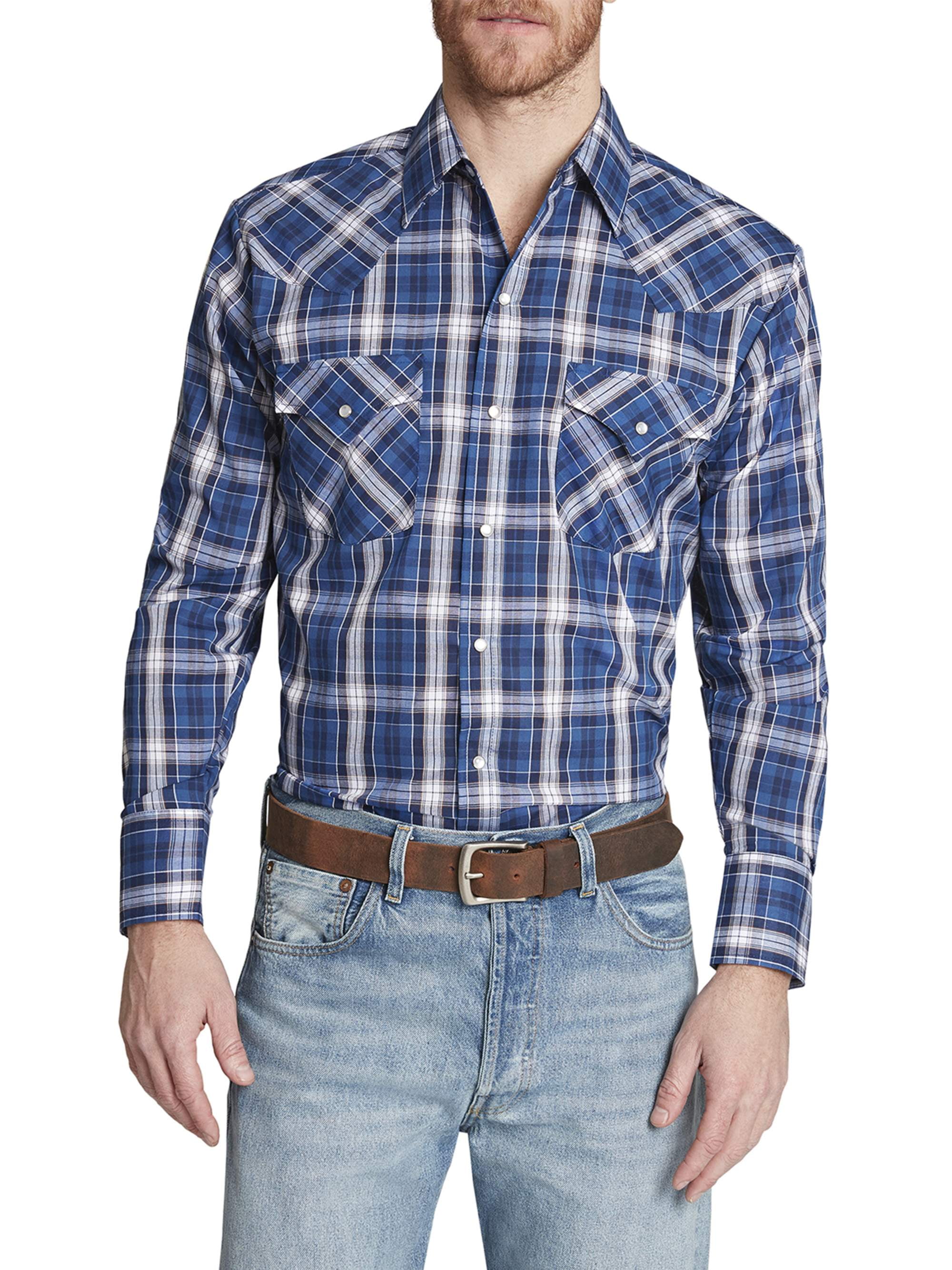Ely Cattleman Men's Big and Tall Long Sleeve Western Plaid Shirt ...