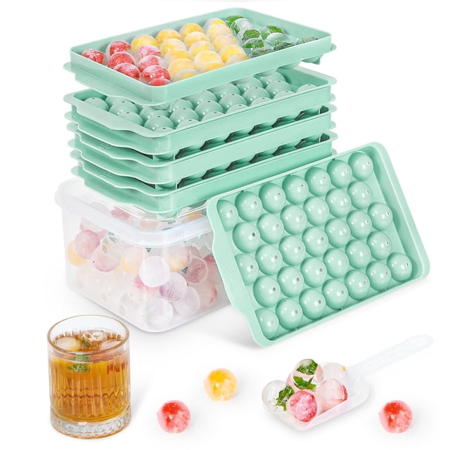 Bandejas para cubitos de hielo Optish, paquete de 3 con tapa y papelera, 99 unidades redondas