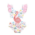 thumbnail image 1 of Fortune Maillot de Bain une Pièce pour Filles Bébé Flamant Rose à Volants Creux, 1 of 8
