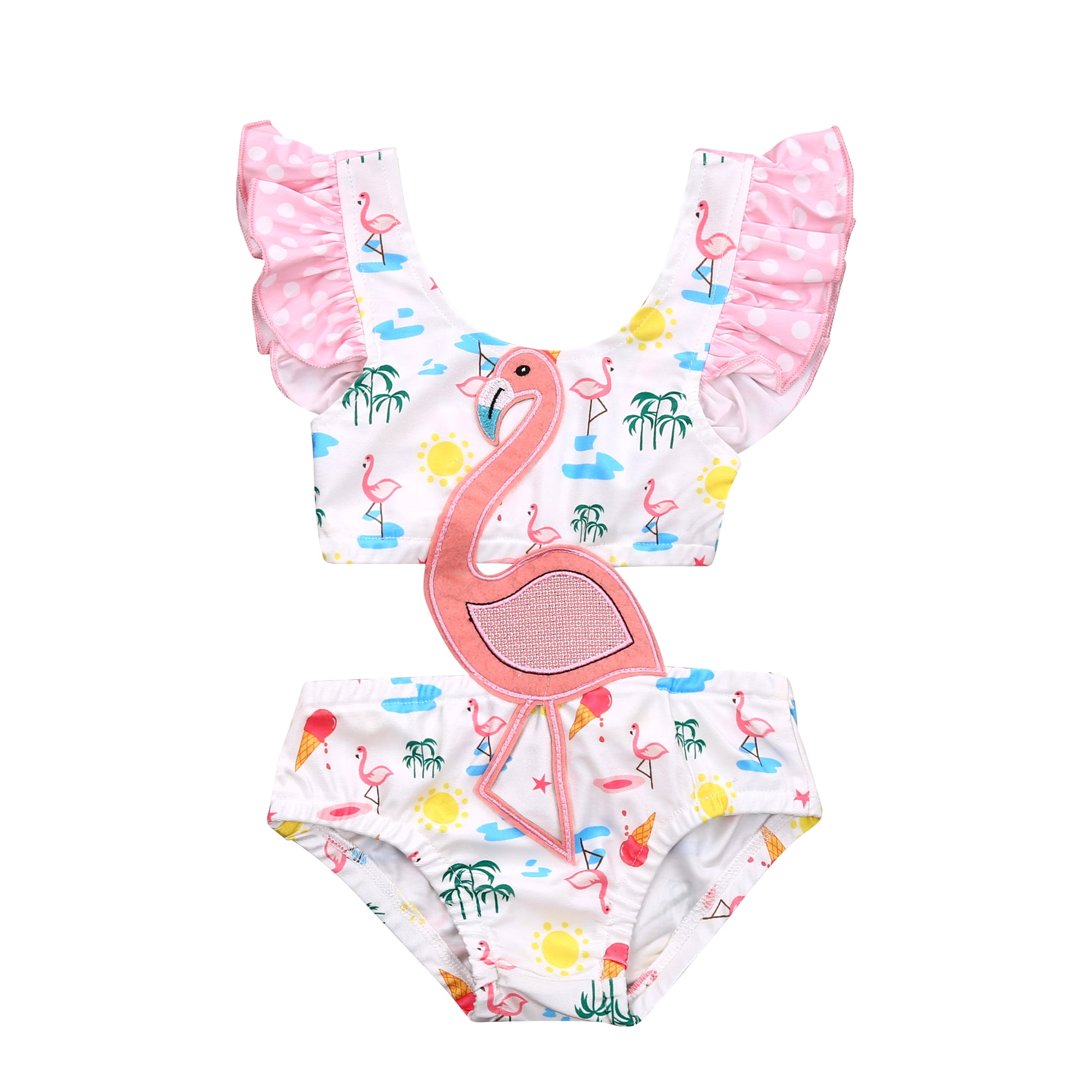 Faithtur Girl s Sweet Flamingo Print Hollow Ruffles Suspender Swimsuit Walmart