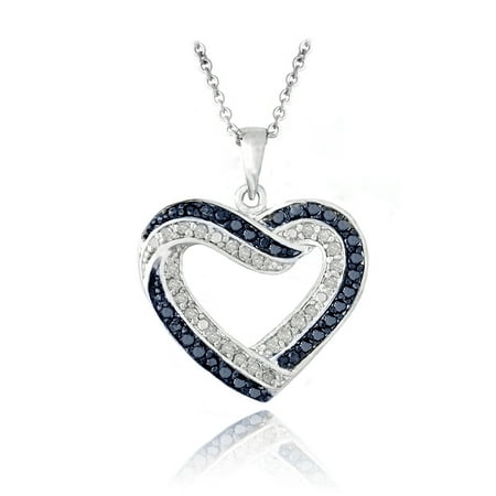 Diamond Open Heart Pendant - 0.50ct TDW Blue & White Diamond Open Heart Necklace