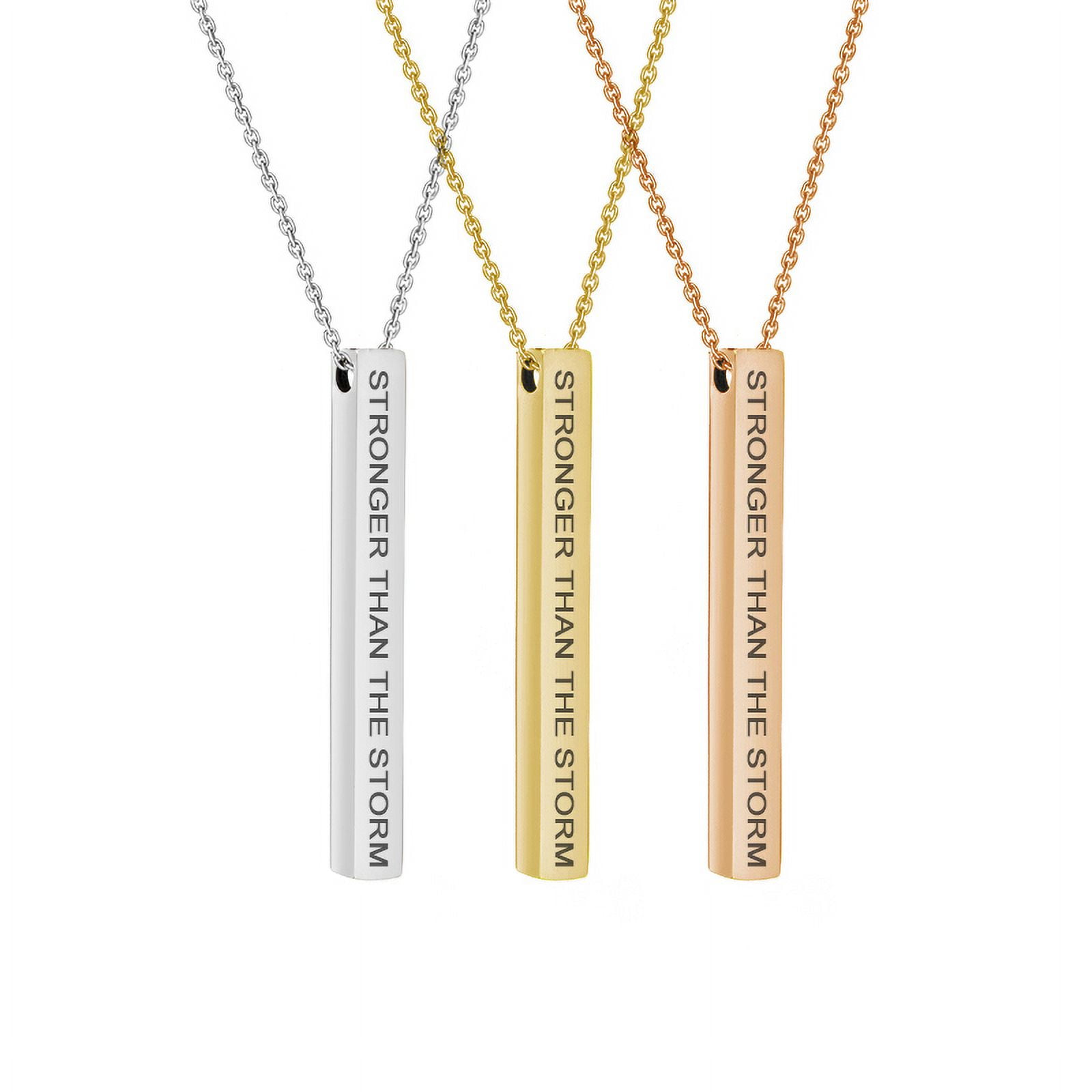 Stronger Than The Storm Inspirational Quote Necklace Gold Stainless Steel Motivational Bar Necklace with Gift Box