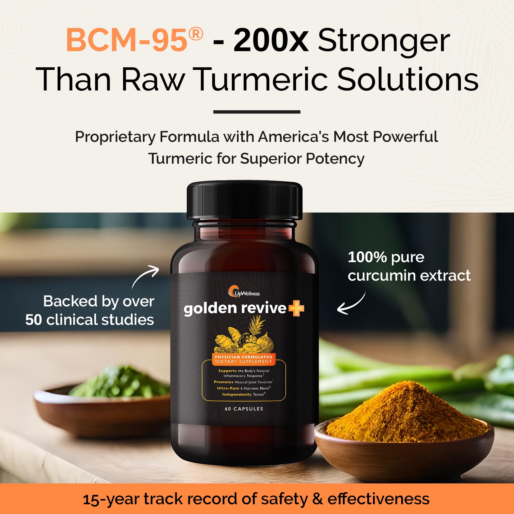 UpWellness Golden Revive + Joint Support Supplement Featuring Turmeric with Black Pepper, Quercetin, and Magnesium - 6 Active Ingredients for Joint Care - 60 Capsules