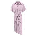 thumbnail image 4 of Bigersell Sundresses for Women Casual Beach Fashion Women's Summer Casual Short Sleeve Solid Button Split Opening Dress Club Dress Women A-Line Dresses, Style 15606, Pink S, 4 of 5