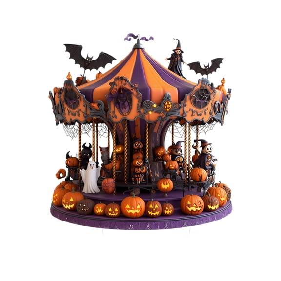 2D Acrylic Halloween Carousel Decor with Spooky Orange and Purple Accents, Multi-Functional Festive Display for Desktop, Shelf and Mantel, Halloween Holiday Home Decoration 1 Piece