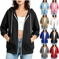 thumbnail image 7 of PFRNLF Women's Zip Up Hoodies Lightweight Soft Casual 3/4 Sleeve Full Zip Sweatshirt Jacket with Pockets, 7 of 7