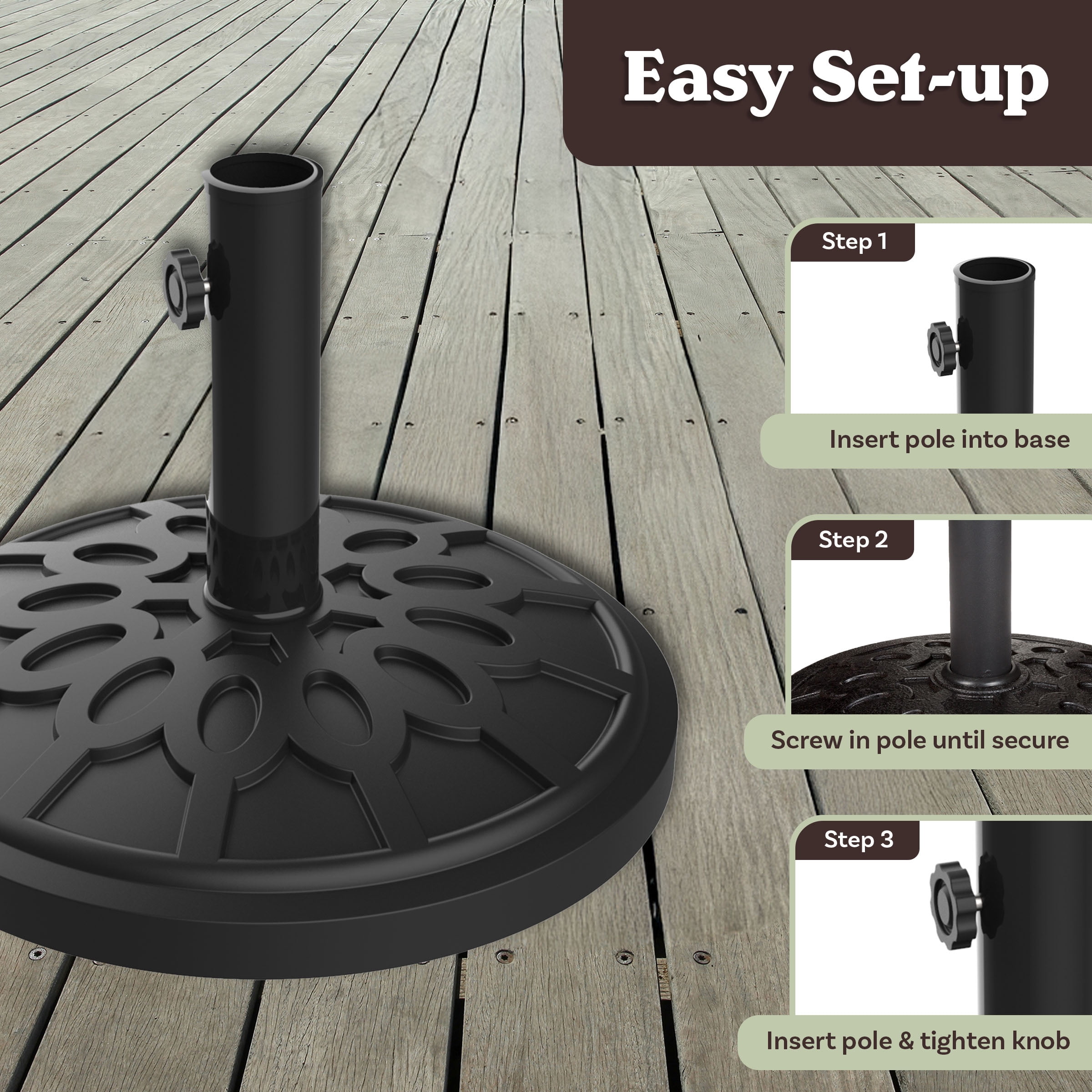 Pure Garden 19lbs Weighted Umbrella Base for Freestanding Umbrellas, Black