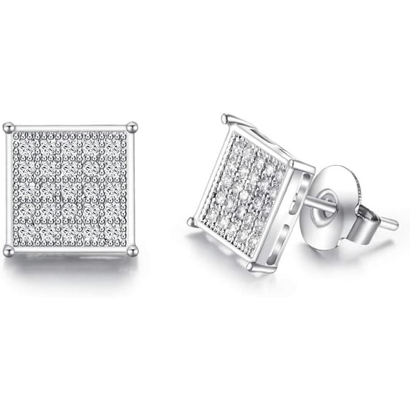 Hypoallergenic Black Square Men Earrings Studs Stainless Steel Earrings for Sensitive Ears Nickel Free Jewelry Diamond Unisex Hip Hop Studs