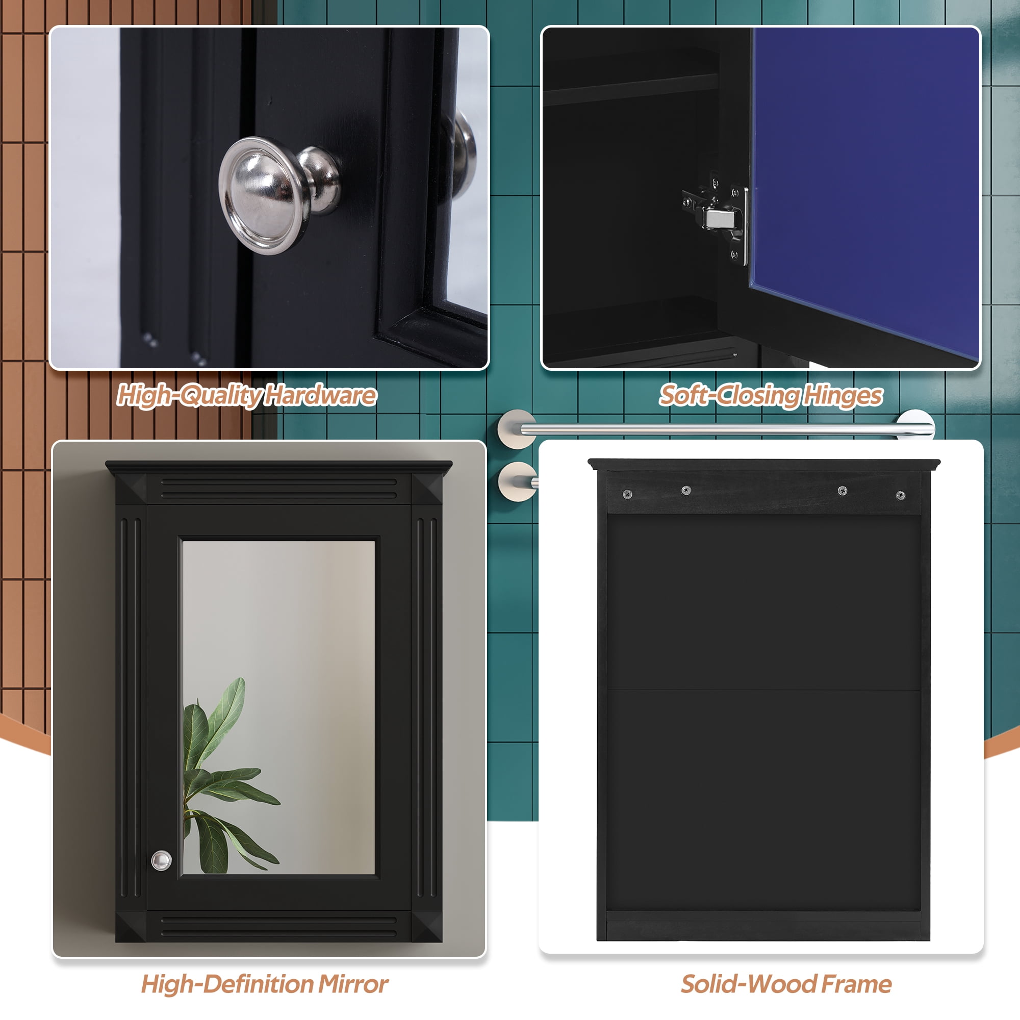 Euroco 20" Wall Mounted Bathroom Storage Cabinet with Mirror, Medicine Cabinet with Height Adjustable Shelf, Over the Toilet Space Saver Cabinet