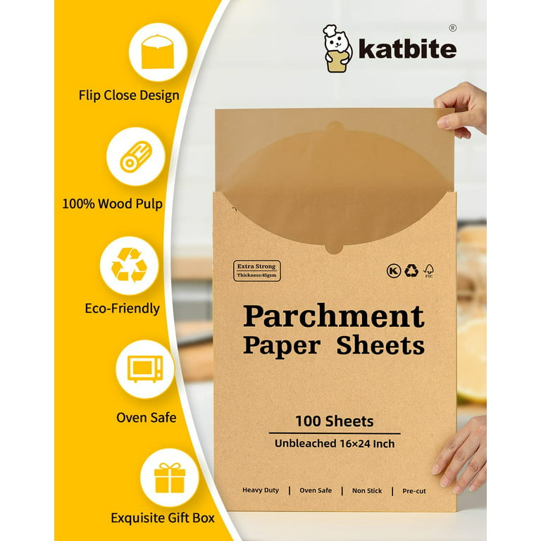 Katbite 75Pcs White Parchment Paper Sheets 12x16IN, Pre-Cut Heavy Duty  Parchment Baking Paper, Non-Stick Half Sheet White Baking Parchment Paper  for