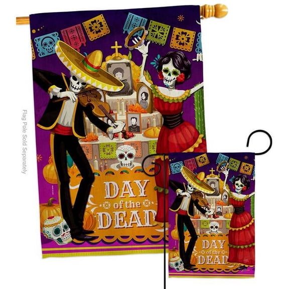 Breeze Decor S120260-P3 La Baile de Los Muertos Falltime Day of Diad 28 x 40 in. Double-Sided Decorative Vertical House Flags Set for Decoration Banner Garden Yard Gift
