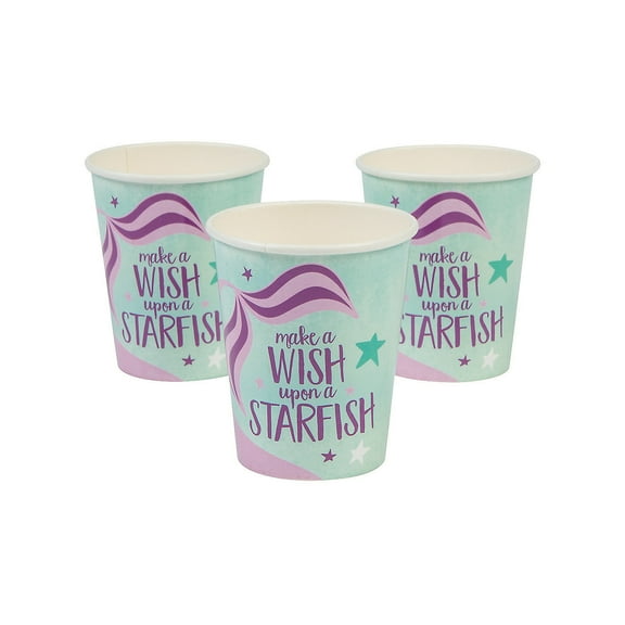 9 oz. Mermaid Sparkle Make a Wish Upon a Starfish Disposable Paper Cups - 8 count