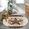 thumbnail image 3 of Texas Star Vintage Round Area Rug 3.3Ft Washable Circle Rugs for Dining Room Table, Brown Retro Art Red Berry Farmhouse Non-Slip Carpet Floor Mats Indoor Outdoor Carpet Runner Aesthetic Home Decor, 3 of 8
