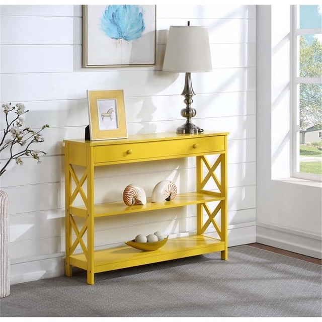 Convenience Concepts Oxford Table Console à un Tiroir avec Étagères en Bois Jaune