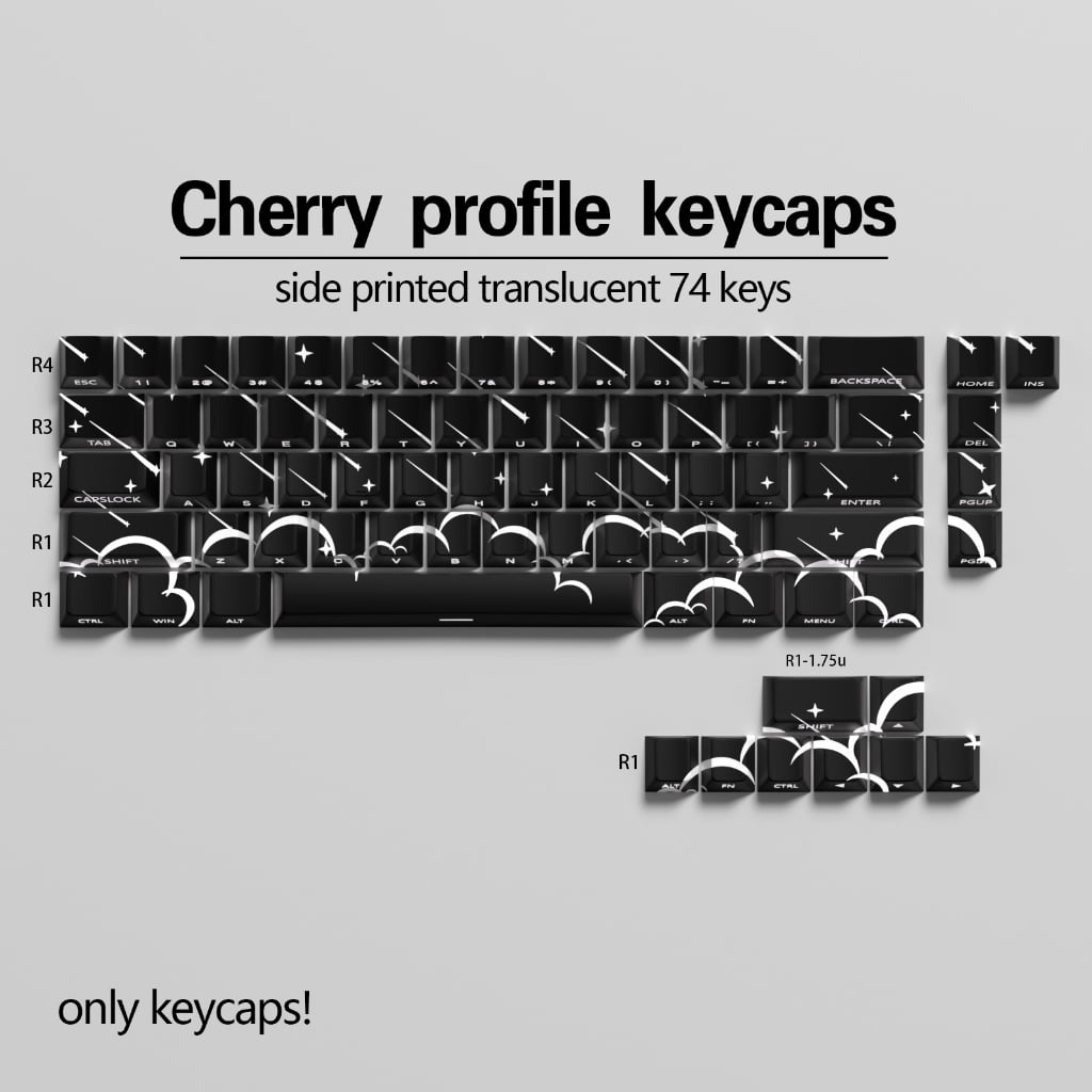 Star Rain Theme Illuminating Side Printed Keycaps 74pcs Keyset Wear for 65% 60% Layout Keyboards