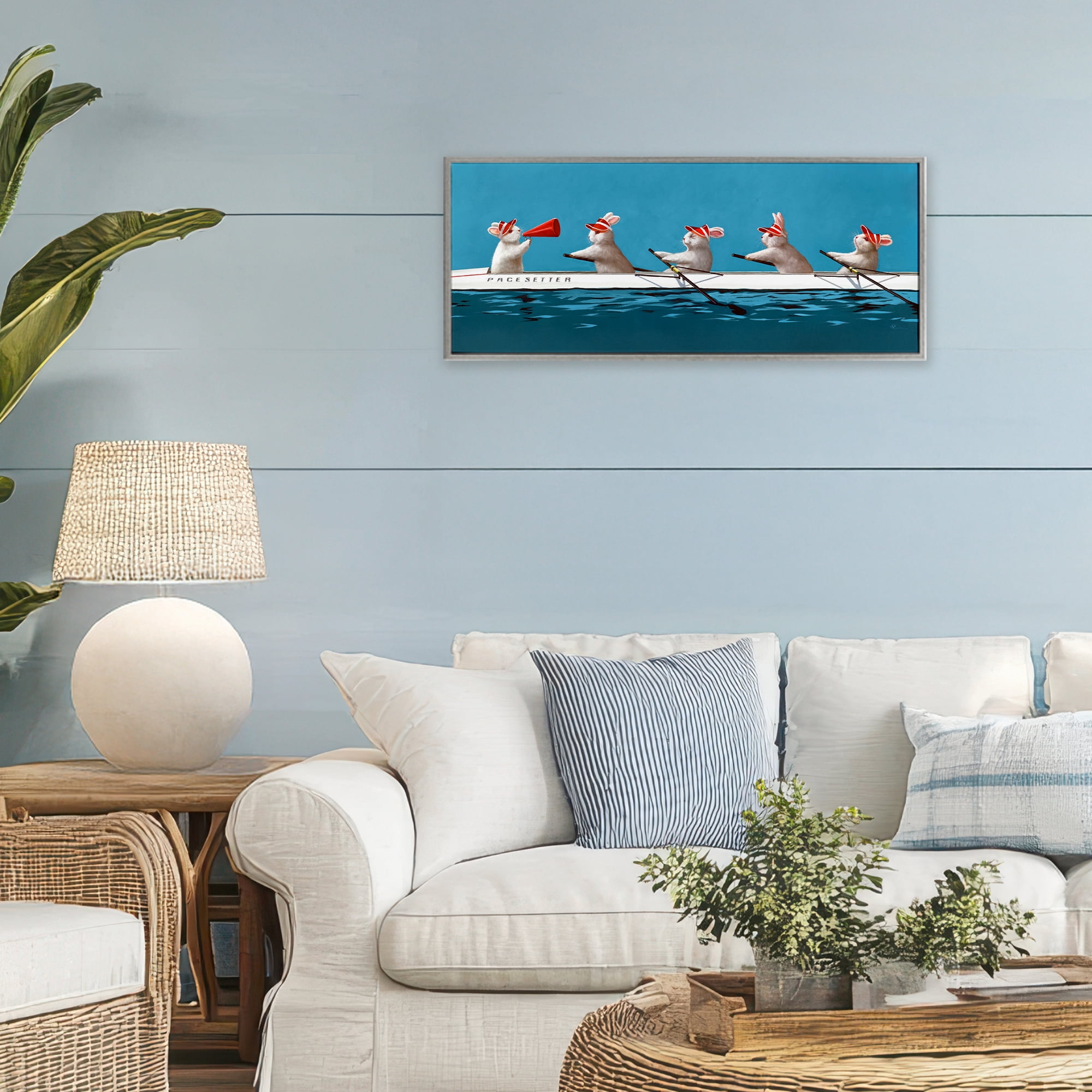 Stupell Industries Bunnies In The Boat Gray Framed Giclee Art, design by Lucia Heffernan