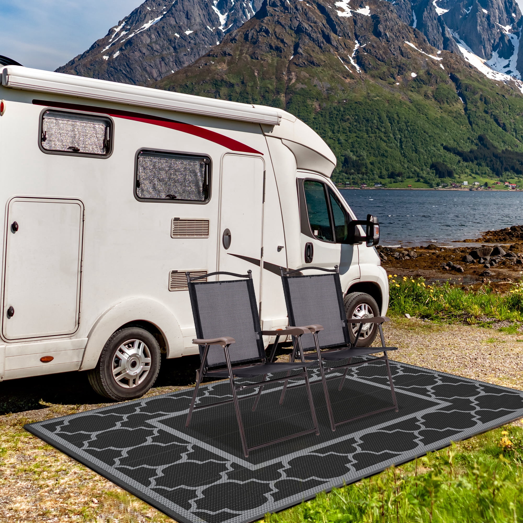 Tapis D'extérieur 180x270cm Imperméable - Pliable, Réversible, Résistant UV, Pour Terrasse Et Plage