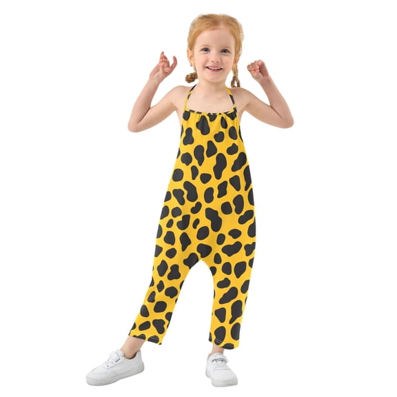 Girls' Jumpsuits Rompers Summer Casual Sleeveless Rompers With Pockets Spaghetti Strap Romper Leopard Print 1T